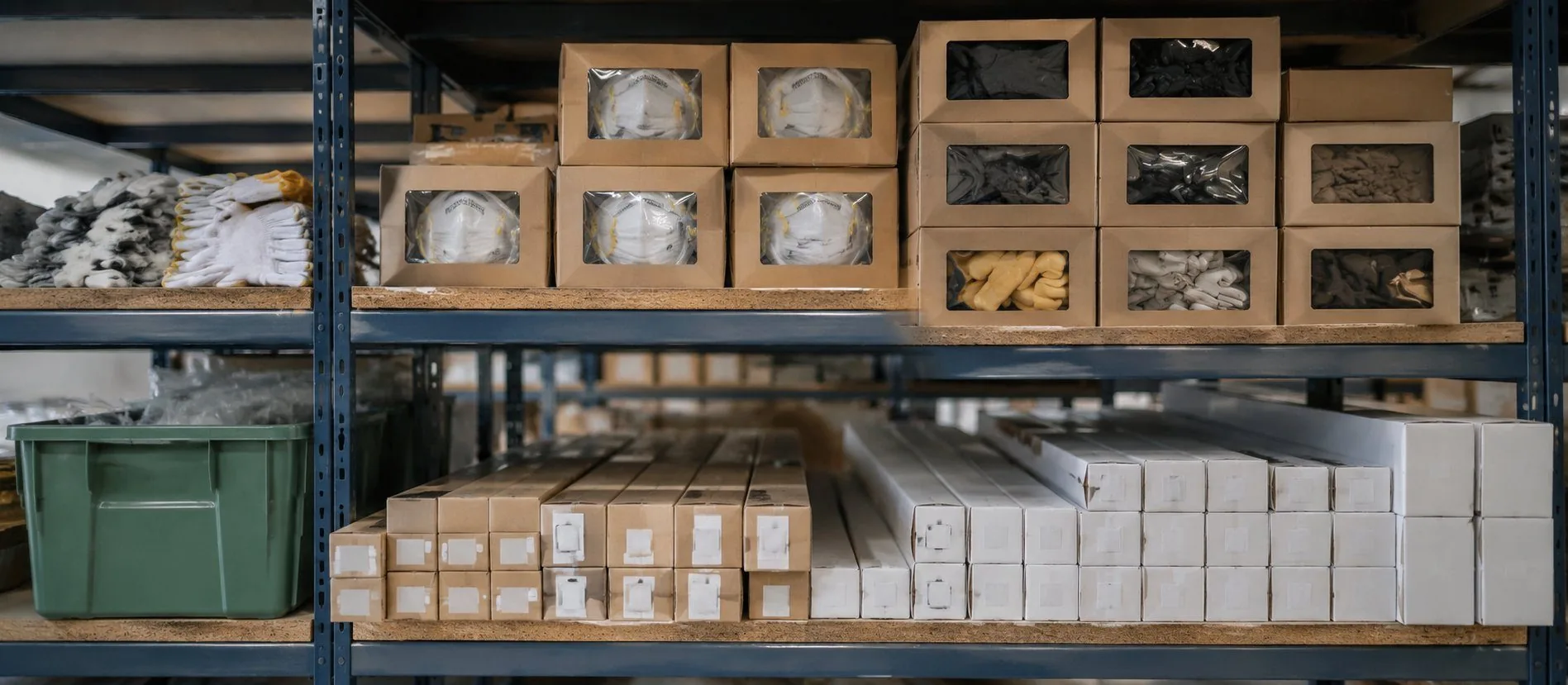 Stocked warehouse shelving