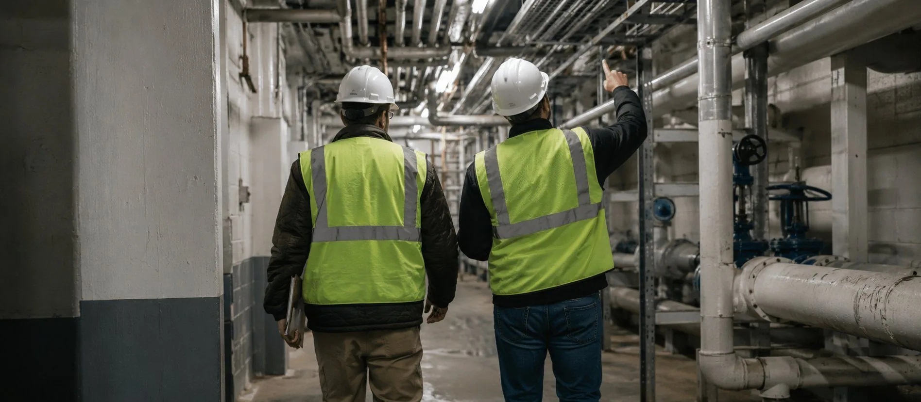 Two facilities professionals on a site walkthrough